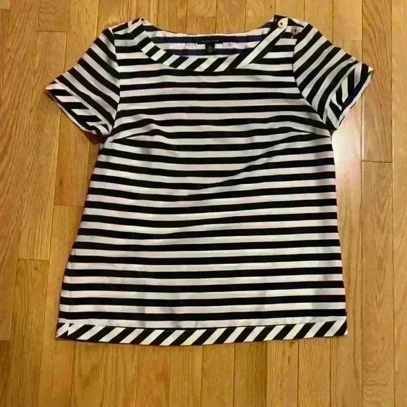 Timmy Hilfiger Navy and White Striped Short Sleeve Blouse - Picture 1 of 4
